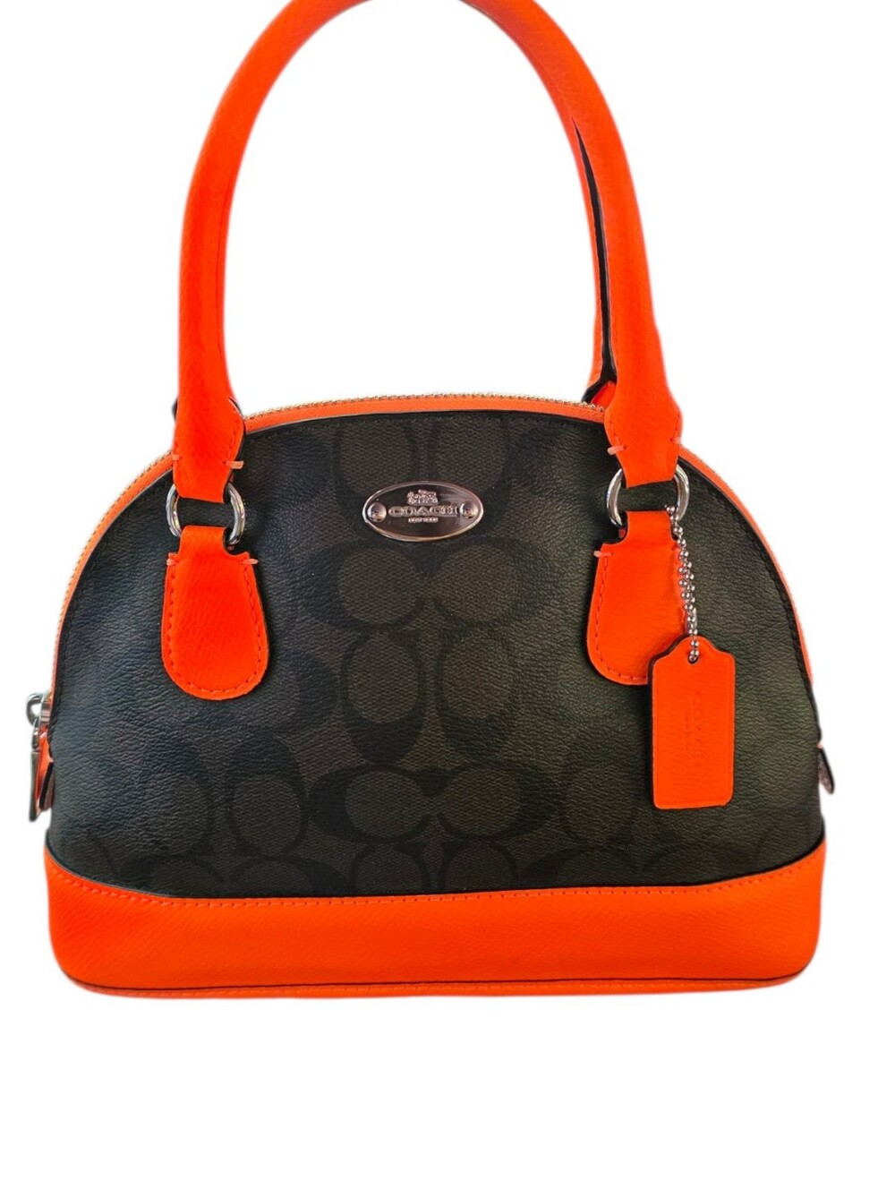 Coach Dome Satchel in Black with Bright Orange Trim